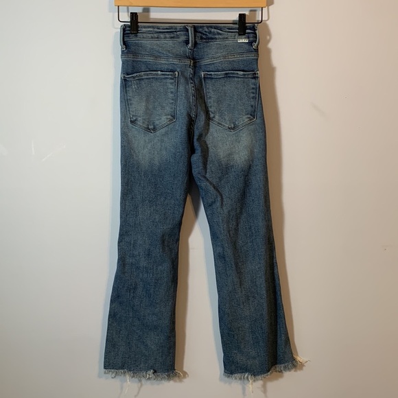 Risen distressed chewed hem ankle jeans straight crop size 1/25 med dark wash - Picture 2 of 8